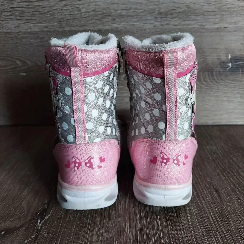 Disney Junior Minnie Mouse Toddler Girl Light Up Winter Snow Boots Size 12